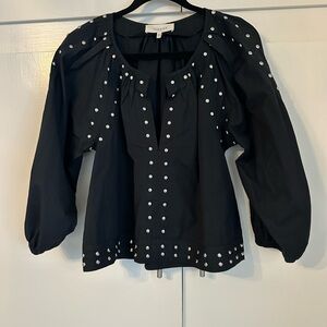 THE GREAT. Black Studded Blouse
